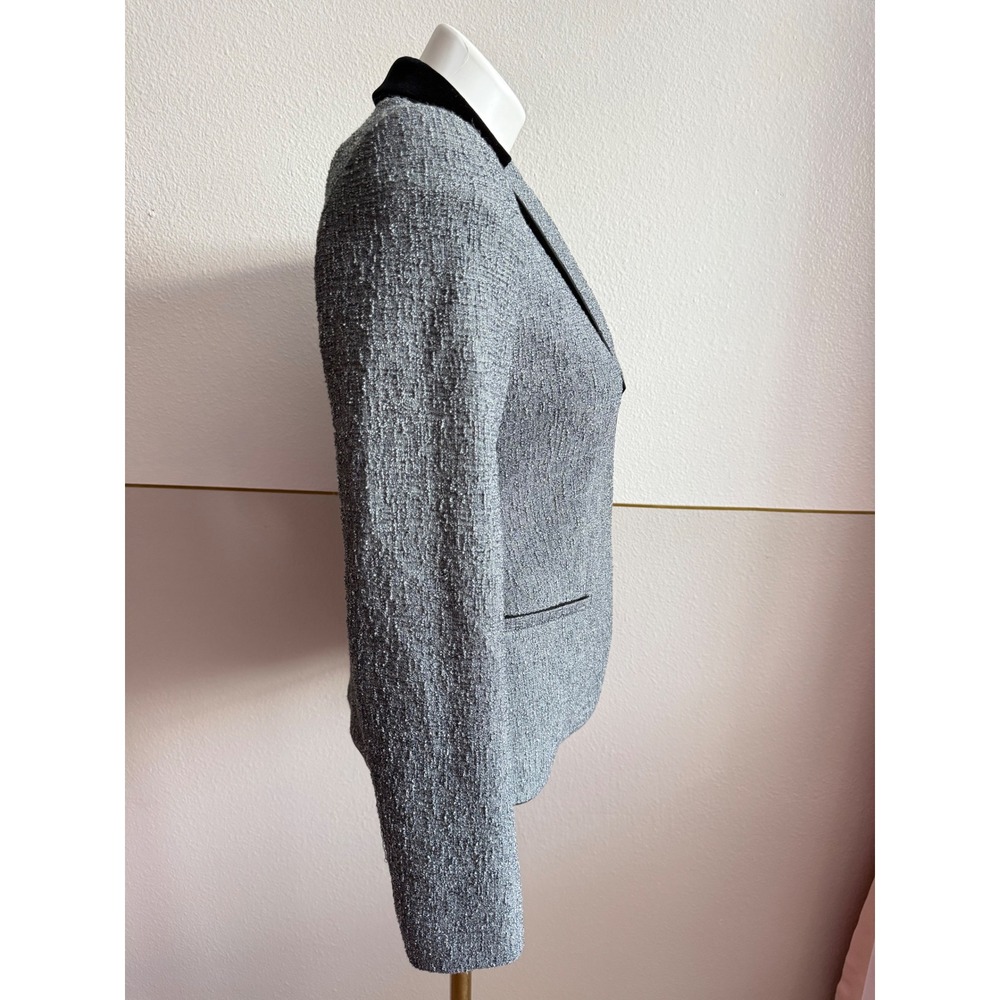 Emporio Armani Metallic Silver Tweed Pant Suit Velvet Collar Blazer Set EU 38 - Picture 13 of 16